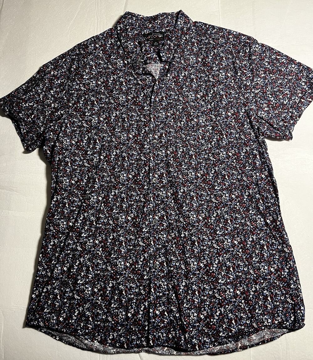 Marc Anthony Luxury Shirt Mens XL Slim Fit Floral Short Sleeve Button Up